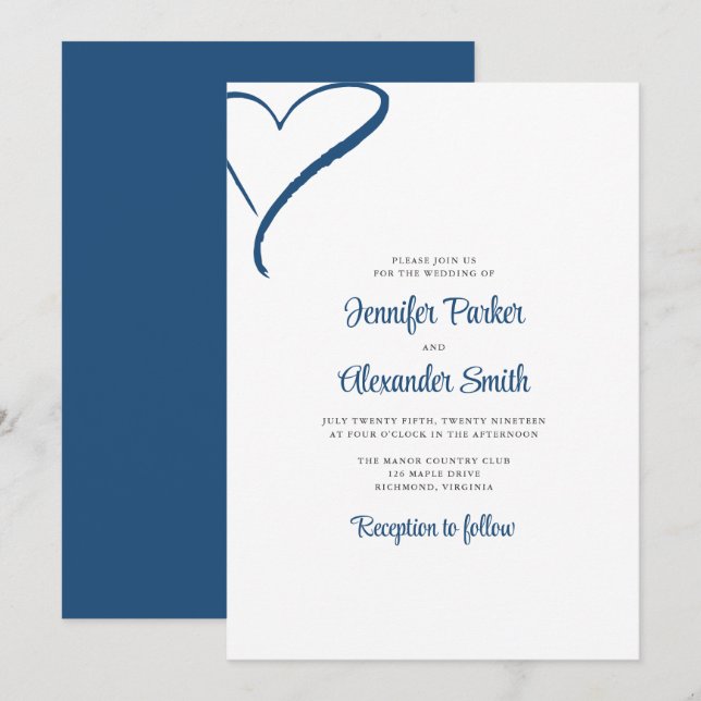 Hand Drawn Heart Minimal Wedding Invitation (Front/Back)