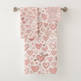 Hand-Drawn Heart Pattern Bath Towel Set