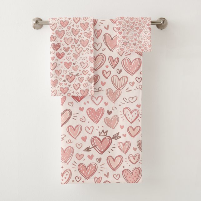 Hand-Drawn Heart Pattern Bath Towel Set (Insitu)