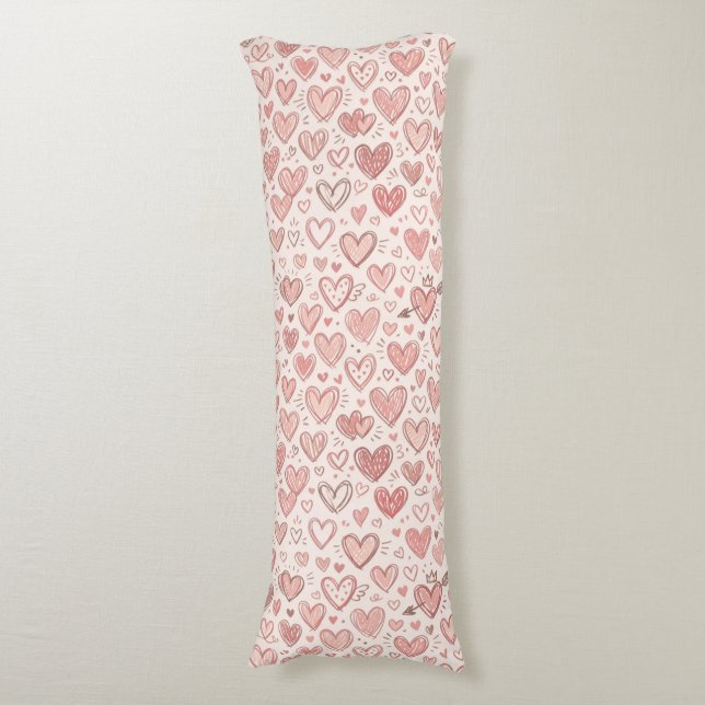 Hand-Drawn Heart Pattern Body Cushion (Front Vertical)
