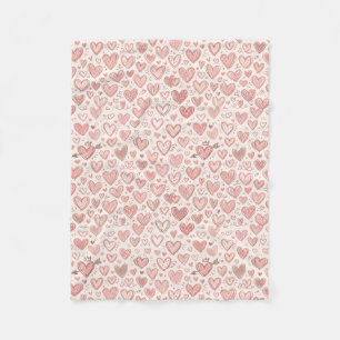 Hand-Drawn Heart Pattern Fleece Blanket