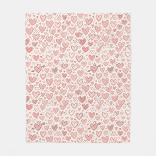 Hand-Drawn Heart Pattern Fleece Blanket