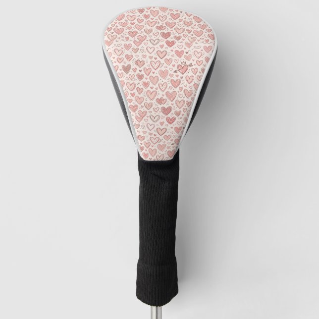 Hand-Drawn Heart Pattern Golf Head Cover (Front)