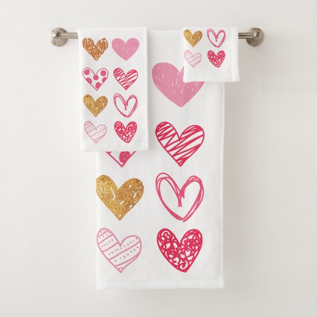 Hand Drawn Heart Pattern ID470 Bath Towel Set (Insitu)