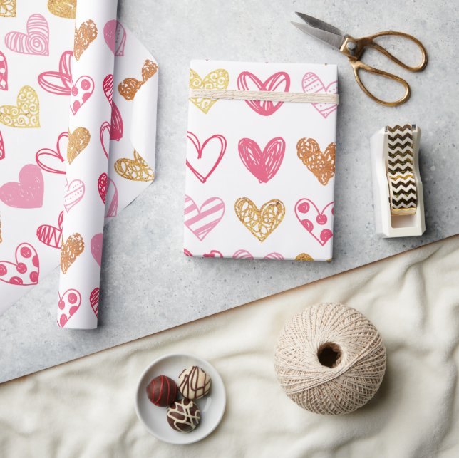 Hand Drawn Heart Pattern ID470 Wrapping Paper (Crafts)