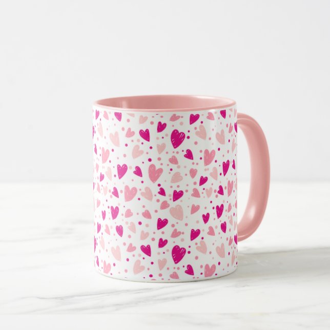 Hand-Drawn Heart Pattern  Mug (Front Right)