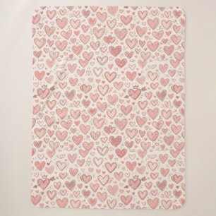 Hand-Drawn Heart Pattern Sherpa Blanket