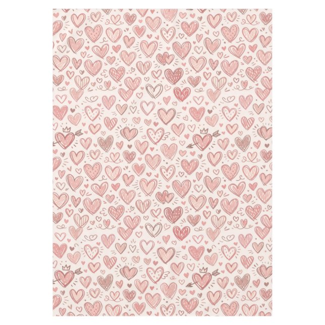 Hand-Drawn Heart Pattern Tablecloth (Front)