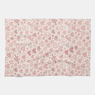 Hand-Drawn Heart Pattern Tea Towel