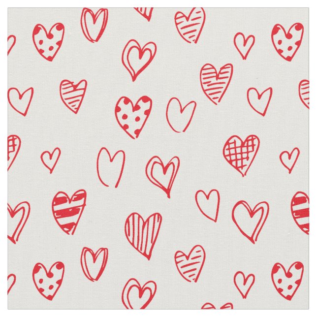 Hand-drawn heart (red) fabric (Close Up)