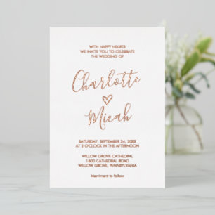 Hand Drawn Heart   Rose Gold Foil Text Wedding