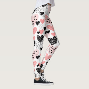 Hand Drawn Hearts and Dots Pattern ID471 Leggings