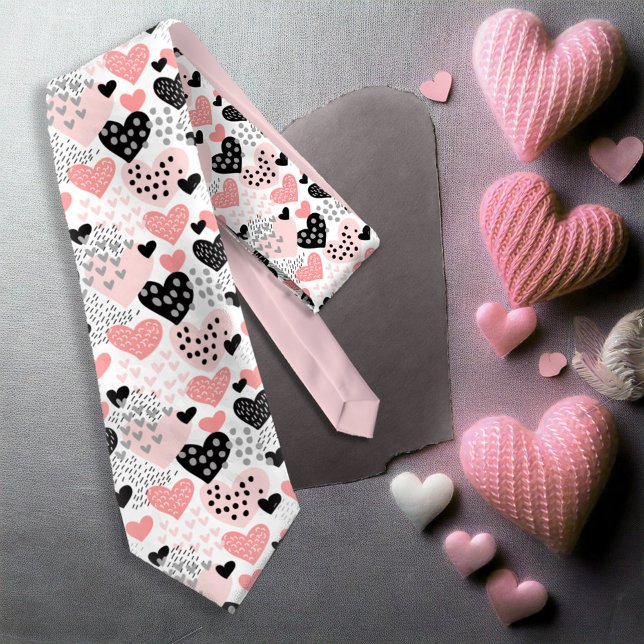 Hand Drawn Hearts and Dots Pattern ID471 Tie (Creator Uploaded)