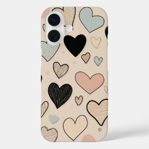 Hand-Drawn Hearts iPhone 16 Case