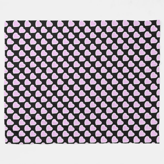 Hand drawn hearts design pink on black fleece blanket (Front (Horizontal))