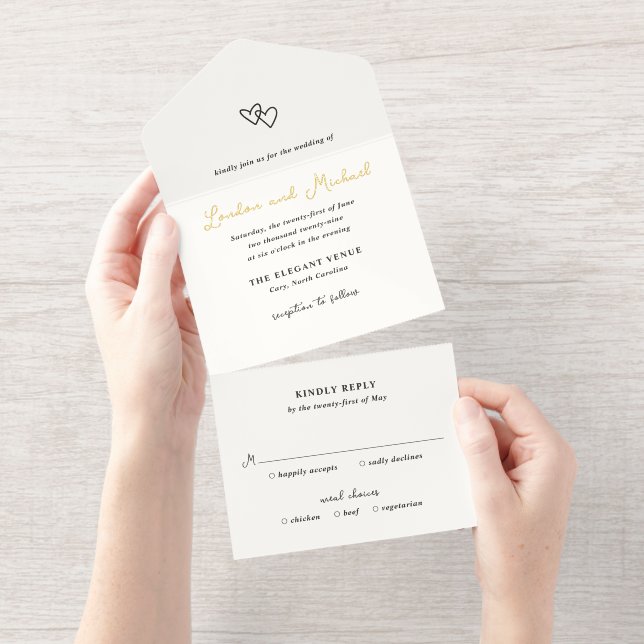 Hand Drawn Hearts Doodle Modern Wedding All In One Invitation (Tearaway)
