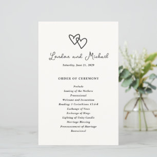 Hand Drawn Hearts Doodle Modern Wedding Program