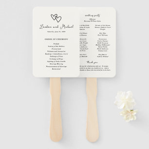 Hand Drawn Hearts Doodle Modern Wedding Program Hand Fan