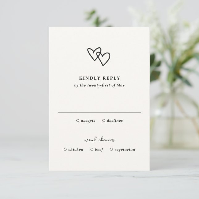 Hand Drawn Hearts Doodle Modern Wedding RSVP Card (Standing Front)