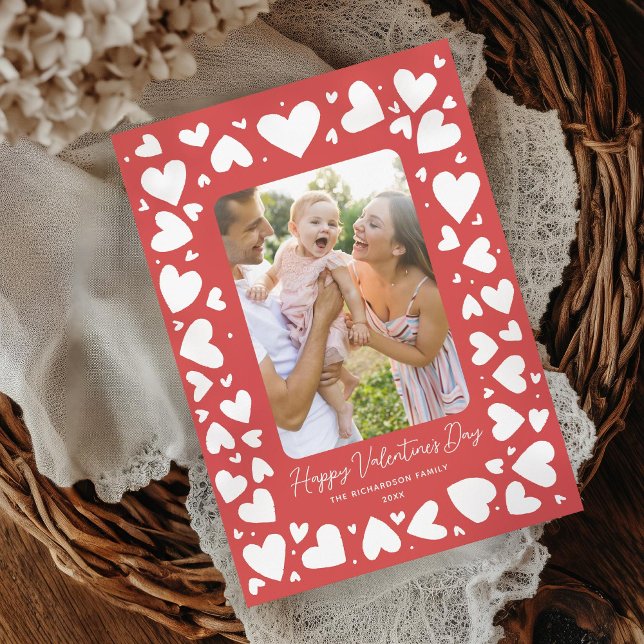 Hand drawn Hearts Frame Valentines Day Photo Holiday Card (Creator Uploaded)