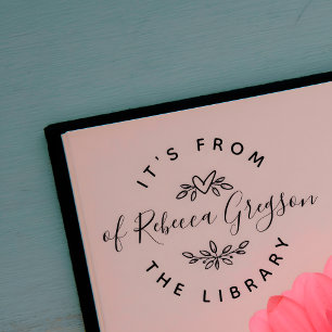 Hand-drawn Hearts & Leaves 'From the Library of' Rubber Stamp