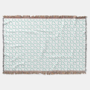 Hand drawn hearts pattern blue on white throw blanket