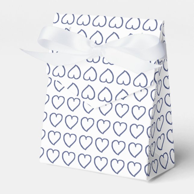 Hand drawn hearts pattern dark blue on white favour box (Front Side)