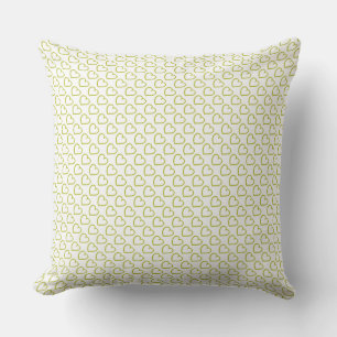 Hand drawn hearts pattern green on white cushion