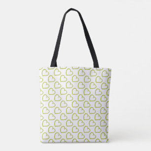 Hand drawn hearts pattern green on white tote bag