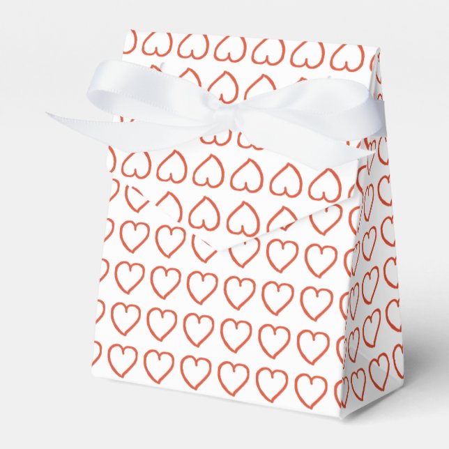 Hand drawn hearts pattern red on white favour box (Front Side)
