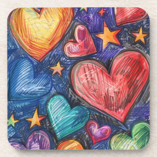 Hand Drawn Hearts & Stars Coaster