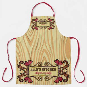 Hand Drawn Hearts Welcome Banner Wood Grain Fall Apron