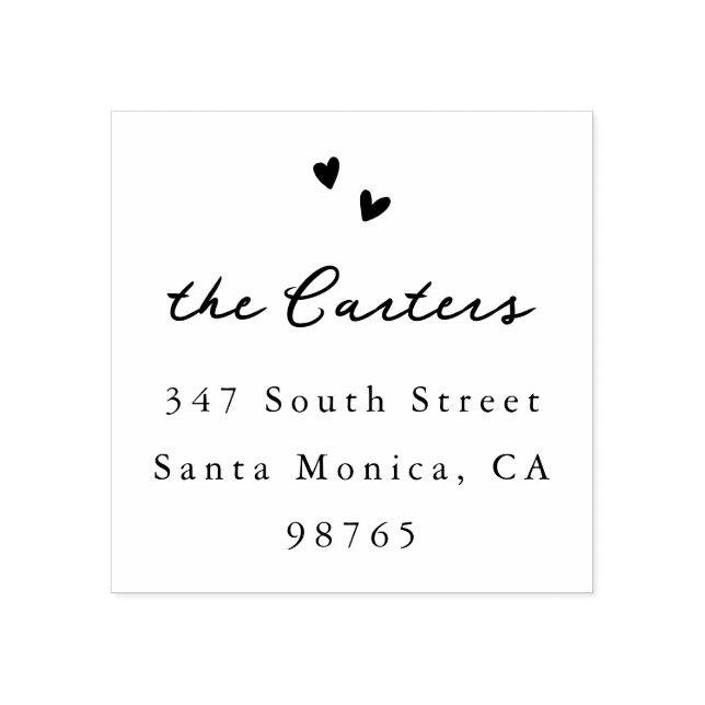Hand Drawn Hearts Whimsical Script Name & Address Rubber Stamp (Imprint)