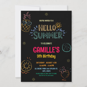 Hand drawn Hello summer Birthday Invitation