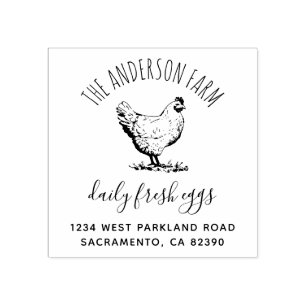 Hand-drawn Hen Family Farm Business Return Address Rubber Stamp