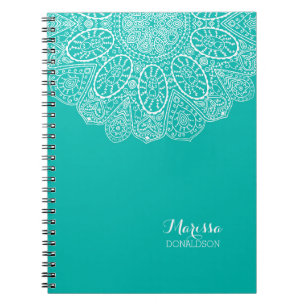 Hand Drawn Henna Circle Design Bright Pool Blue Notebook