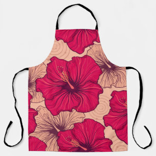Hand Drawn Hibiscus Flowers Vintage Apron