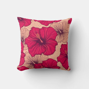 Hand Drawn Hibiscus Flowers Vintage Cushion
