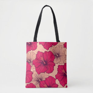 Hand Drawn Hibiscus Flowers Vintage Tote Bag