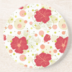 Hand Drawn Hibiscus Pattern Coaster