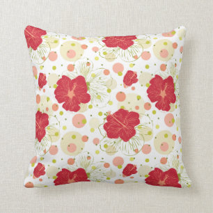 Hand Drawn Hibiscus Pattern Cushion