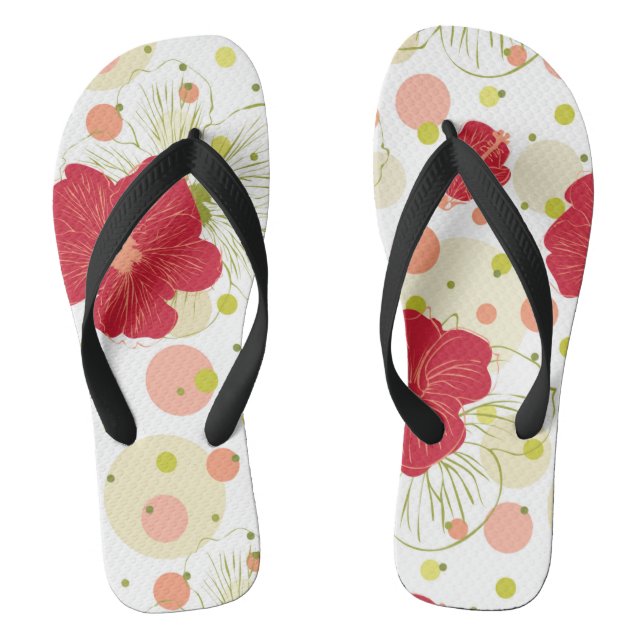 Hand Drawn Hibiscus Pattern Flip Flops (Footbed)