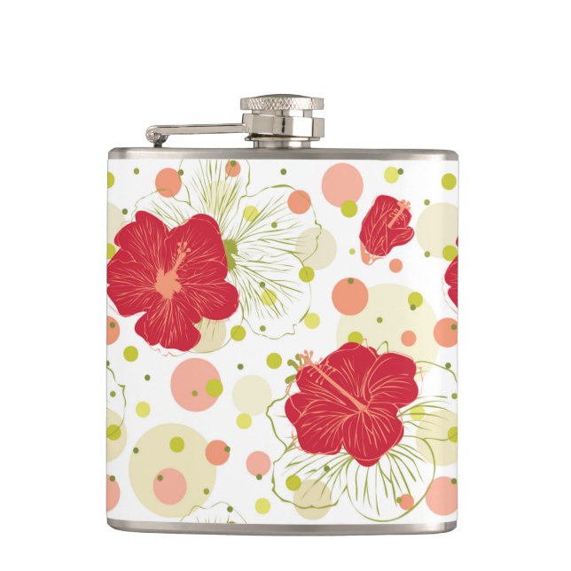 Hand Drawn Hibiscus Pattern Hip Flask (Front)