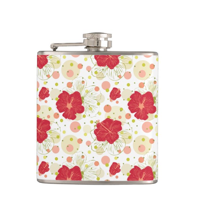 Hand Drawn Hibiscus Pattern Hip Flask (Front)