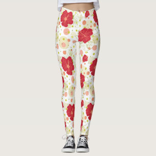Hand Drawn Hibiscus Pattern Leggings