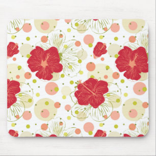 Hand Drawn Hibiscus Pattern Mouse Mat