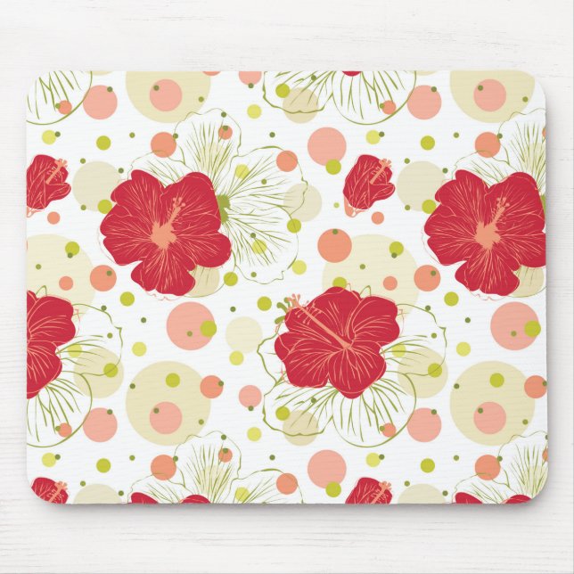 Hand Drawn Hibiscus Pattern Mouse Mat (Front)