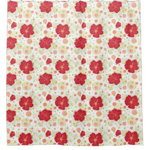 Hand Drawn Hibiscus Pattern Shower Curtain