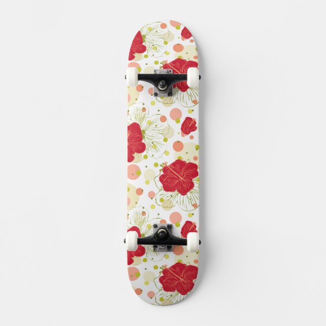Hand Drawn Hibiscus Pattern Skateboard (Front)