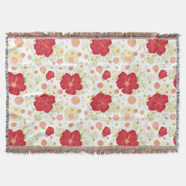 Hand Drawn Hibiscus Pattern Throw Blanket (Front)